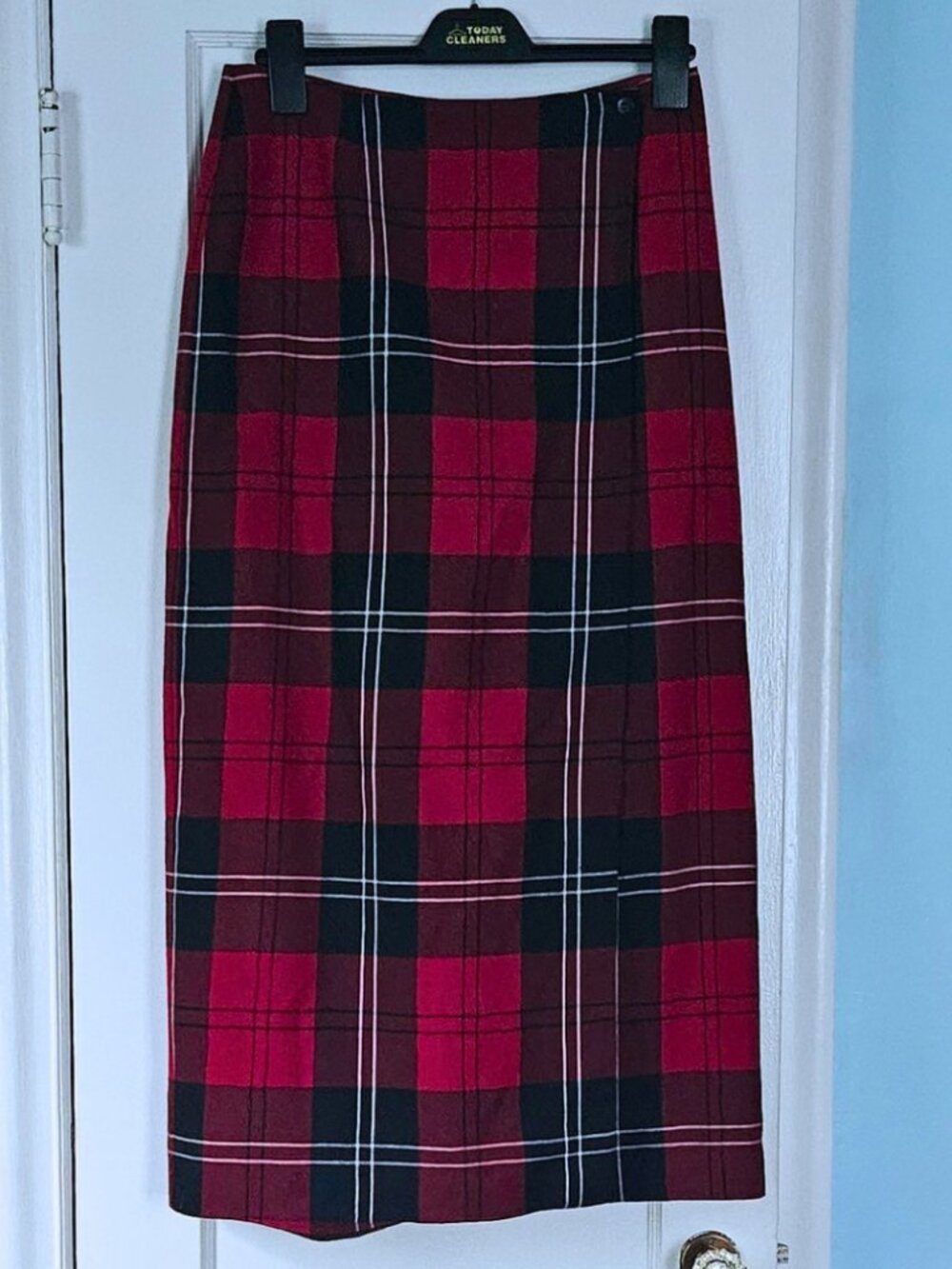 Charter Club Red Black Plaid Tartan Maxi Skirt Size 12 Wool Blend